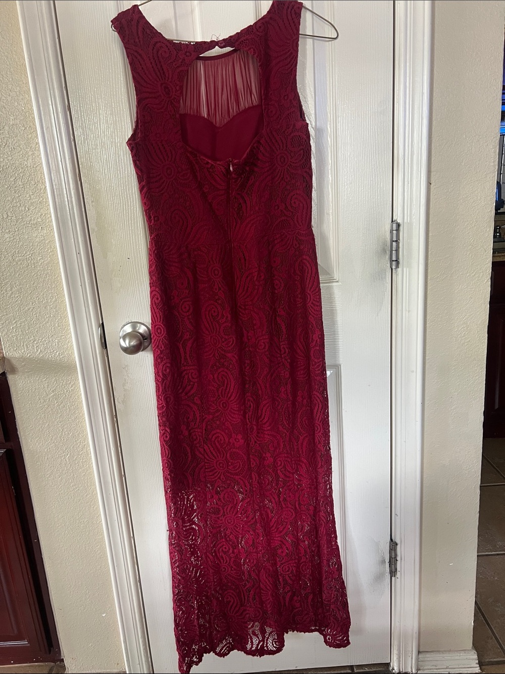 Enfocus Studio Burgundy Lace Maxi Dress